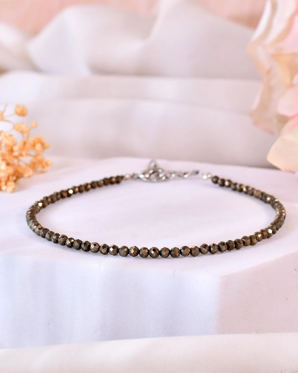 Natural Pyrite Anklet – Wealth & Protection Crystal Anklet for Success