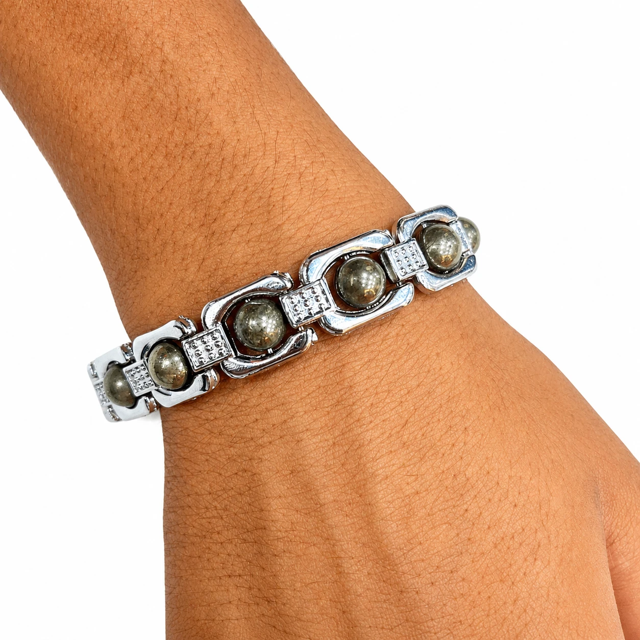 Pyrite metal bracelet